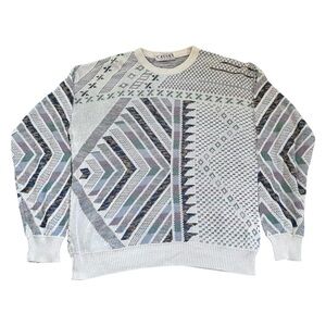 VTG 90s CASSAN Styled by Bueckle Geometric Knit Sweater Retro Grandpacore L/XL